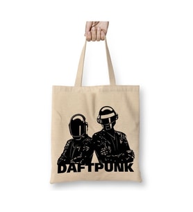 Daft Punk 02 Beyaz Bez Çanta Uzun Saplı Alışveriş Çantası Plaj Çantası