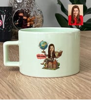 Kişiye Özel Karikatürlü Kadın Öğretmen Lüks Pastel Fincan Öğretmenler Günü Hediyesi