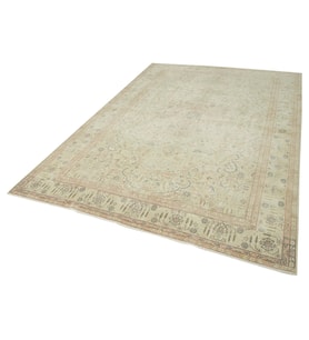 Bej Halı Eskitme Vintage Tarz Floral Motifli El Dokuma Salon Halısı Yatak Odası Klasik