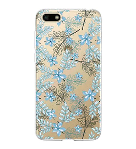 Huawei Y5 2018 Uyumlu Kapak Floral Mavi Tasarımlı Şeffaf Silikon Kılıf