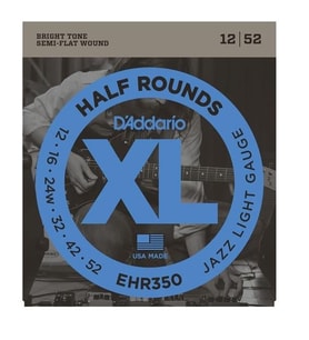 D'Addario EHR350 Half Rounds Jazz Lite Elektro Gitar Tel Seti (Takım Tel) 12-52 Kalınlık, Yarı Yuvarlak Sarım, Pürüzsüz Çalım
