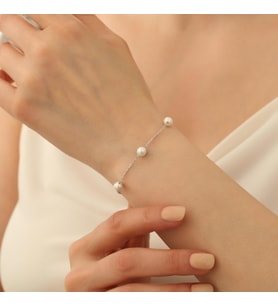 925 Ayar Gümüş Cream Tatlısu İncisi Bileklik-6mm
