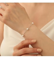 925 Ayar Gümüş Cream Tatlısu İncisi Bileklik-6mm