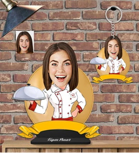 Kişiye Özel Pastacı Kadın Ahşap Biblo ve Anahtarlık-5
