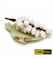 Doğal Oniks Taş Yaprak Tabak & 30 Taneli Üzüm Salkımı – Feng Shui Dekor Objesi