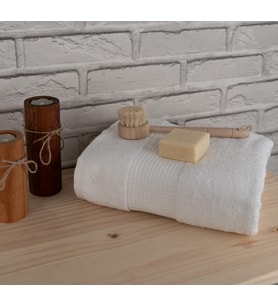 Pamuklu Yumuşak Waffle Bordürlü Renkli 60x110 cm El Yüz Havlusu Baveno (Krem)