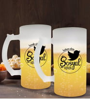 BK Gift Kişiye Özel Sosyal İçici Tasarımlı 2’li Buzlu Cam Bira Bardağı 50cl-1 (Beyaz)