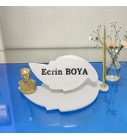 Sümen Ofis için Doğal Beyaz Mermer Yaprak İsimlik Gold Tasarımlı Kalem ve Atatürk Biblo