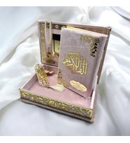 İsme Özel Pembe Kadife Kaplı Kutulu Kuranı Kerim Seti