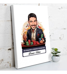 Kişiye Özel Hediye Karikatürlü Erkek Poker Oyuncusu Kanvas Tablo
