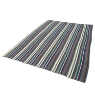 Krem Kilim Mor Detaylı Çizgili Desen El Dokuma Dokulu Salon Kilimi Koridor Mutfak