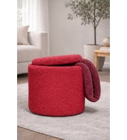Kırmızı Peluş Sandıklı Çok Amaçlı Puf Koltuk