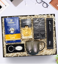 Avon Full Speed Erkek Parfüm & Lacivert Çizgili Porselen Kupa & Tchibo Special Filtre Kahve & Gümüş Renk Anahtarlık & Gümüş Renk Detaylı Siyah Tükenmez Kalem Hediye Seti