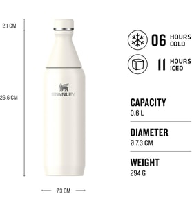 Stanley All Day Slim Soğuk Su Şişesi Termosu, Krem, 0.60 Litre (Çok Renkli)
