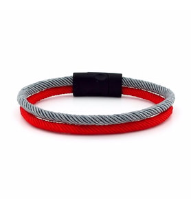 KIRMIZI GRİ İKİ SIRA METAL MIKNATIS ERKEK BİLEKLİK M014N
