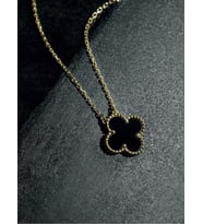 Van Cleef Model Siyah Renk Paslanmaz Çelik Üzeri Altın Kaplama Kolye