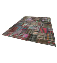 Çok Renkli El Dokuma Salon Kilimi Modern Geometrik Patchwork Desenli Yün Dokulu Dekoratif