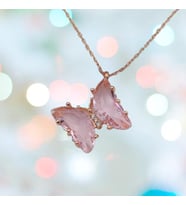 PEMBE CAM KELEBEK 925 AYAR GÜMÜŞ KOLYE