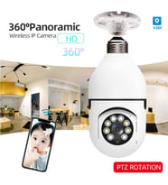 QASUL Cmr-19 Wifi 360 Panoramik Ampul Kamera Gece Görüş Ses Akıllı Hareket Algılayıcı Güvenlik Kamerası