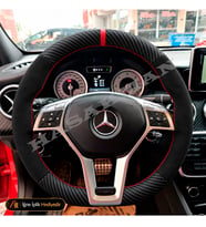 Mercedes A W176 Dikme Direksiyon Kılıfı Alcantara Süet Mat Karbon Kırmızı Yüzük ve Dikiş Style-Urban-AMG Line 2012-2015