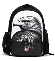 Beşiktaş Üç Bölmeli Erkek Çocuk Kartal Baskılı Beyaz - Siyah Okul Sırt Çantası - 26361