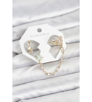Tegan Yıldız Model Pirinç Gold Renk Zincir Bağlantılı Ear Cuff Küpe Seti TG27BKP11545 (Çok Renkli)
