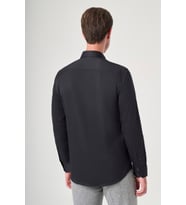 Siyah Sert Yaka Uzun Kol Cepsiz Slim Fit Pamuklu Gömlek 1004260213