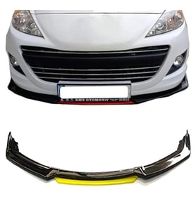 Peugeot 307 Sarı Renkli Şeritli Dilli Ön Lip 4 Prç Parlak Siyah ABS