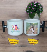 Kişiye Özel Unicorn Kupa Bardak Fotoğraflı T Siyah Kulplu Arkadaşa Sevgiliye Hediye 