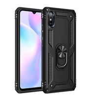 Xiaomi Redmi 9A Uyumlu Kılıf Standlı Manyetik Yüzüklü Military Magnetic Ring Polycarbonate and TPU Case (Siyah)
