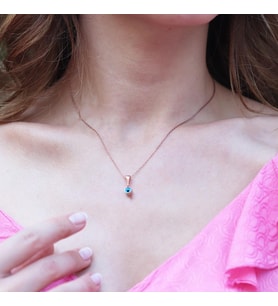 Göz Nazar Boncuklu Rose Gold Kaplama Gümüş Kolye
