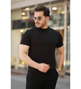 Erkek Ince çizgi Dokulu Kısa Kollu T-shirt