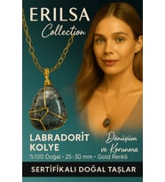 Sertifikalı Tel Sargılı Doğal Gold Labradorit Taşı Kolye – Altın Kaplama Sezgi ve Koruma Taşı (Çok Renkli)