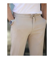Rahat Şık Kolay Ütülenebilir Slim Fit Kumaş Jogger Pantolon (Bej)