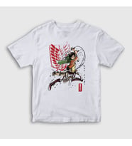 Presmono Unisex Çocuk Beyaz Soldier Eren Yeager Anime Attack On Titan T-Shirt 316269tt