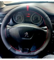 DİKİŞLİ DİREKSİYON KILIFI KARBON DERİ NOKTALI DERİ KIRMIZI YÜZÜK KIRMIZI DİKİŞ PEUGEOT 301 İÇİN