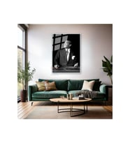 Siyah Beyaz Mustafa Kemal Atatürk Tablo Metal Çerçeveli Cam Tablo Dikey Tablo Salon Ofis Tablosu (Gümüş)