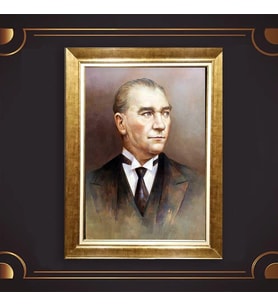 Altın Varaklı Çerçeveli Paspartulu Atatürk Tablo z4962 (Gold)