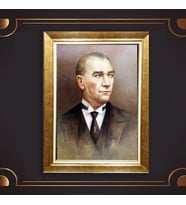 Altın Varaklı Çerçeveli Paspartulu Atatürk Tablo z4962 (Gold)