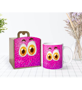 BK Gift Kişiye Özel Ahşap Kutuda Emoji Tasarımlı Beyaz Kupa Bardak-2