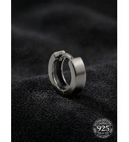925 Ayar Gümüş Siyah Rodajlı Yuvarlak Erkek Huggie Halka Küpe - Tek (4x11mm)