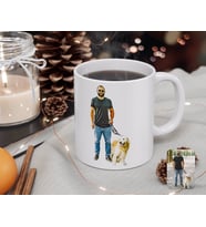 BK Gift Kişiye Özel Tam Boy Erkek ve Köpek Karikatürlü Beyaz Kupa Bardak-1