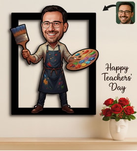 BK Gift Kişiye Özel Erkek Öğretmen Karikatürlü 3D Ahşap Tablo -19, Öğretmene Hediye, Öğretmenler Günü Hediyesi
