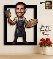 BK Gift Kişiye Özel Erkek Öğretmen Karikatürlü 3D Ahşap Tablo -19, Öğretmene Hediye, Öğretmenler Günü Hediyesi