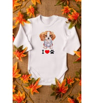 Unisex Bebek Sevimli Köpek Organik Baskılı Uzun %100 Pamuklu Zıbın