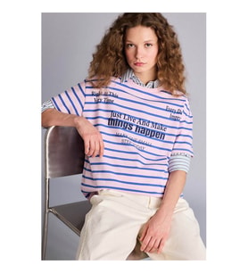 Defacto Çizgili Pembe Kadın T-Shirt G9009AX/PN238