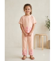 Kız Çocuk Çiçek baskılı Kısa Kollu pantolon takım - 5-6Yaş / KREM