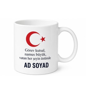 Uzman Çavuşa Hediye Ay Yıldız Motifli İsimli Kupa Bardak Özel Tasarım