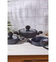 Bio Diamond Antibakteriyel Kulp İndüksiyon Tabanlı 6 Parça Sahan Seti (Siyah)