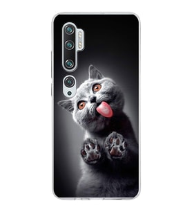 PrintiFy Xiaomi Mi Note 10 ile Uyumlu 1mm Slim Fit Kedi 2 050c Baskılı Şeffaf  Kılıf